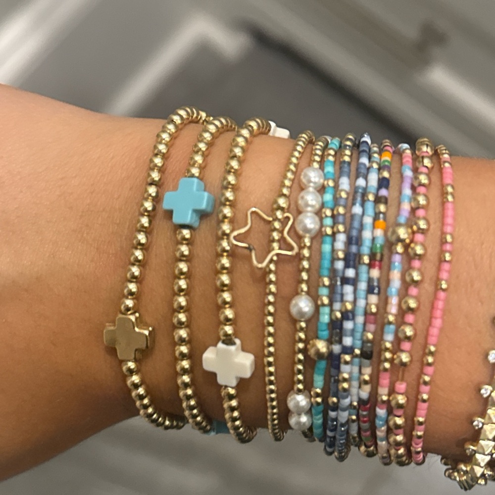 ENEWTON STACK! (amazing Christmas gift!) Gold and Blue Beaded Bracelet Set